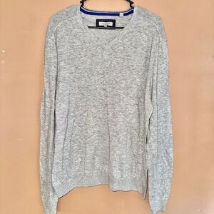 Ted Baker London Men's Grey Ribbed Knit V-Neck Sweater